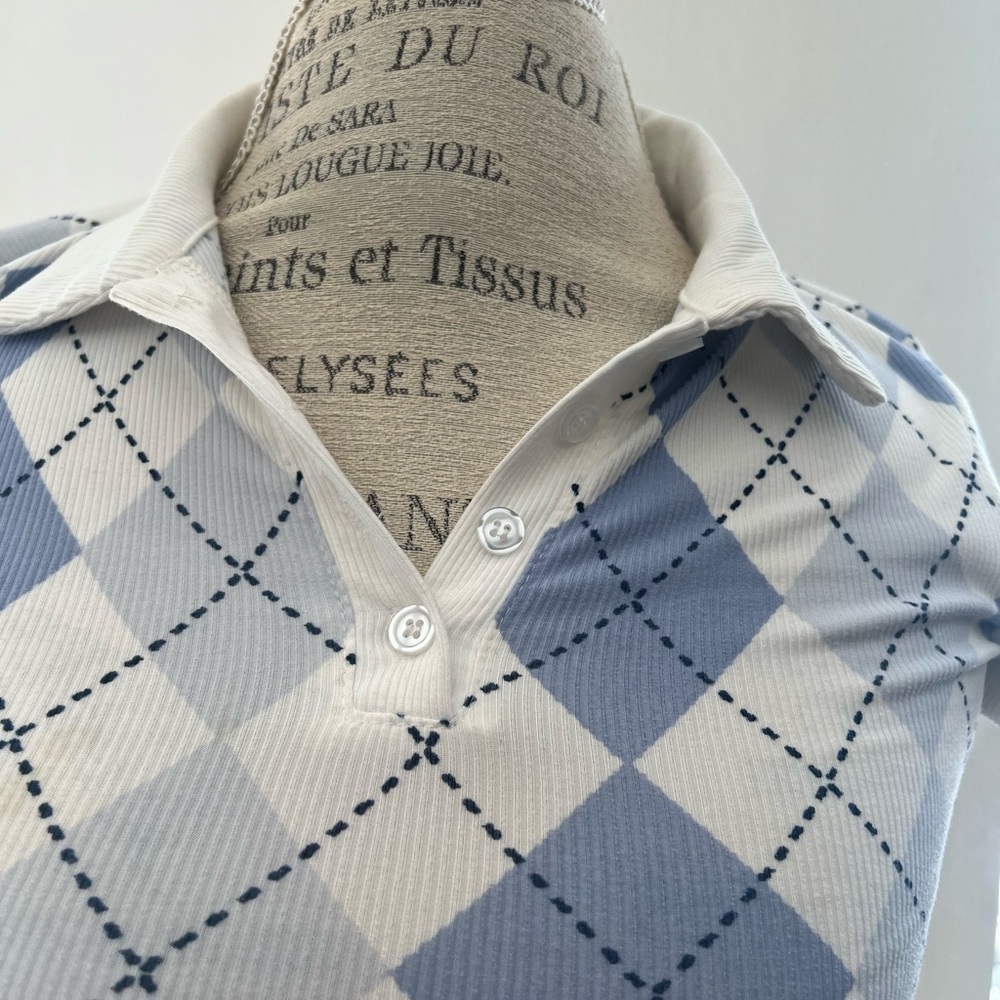 Ultra Flirt Blue and White Argyle Dress - Picture 2 of 8